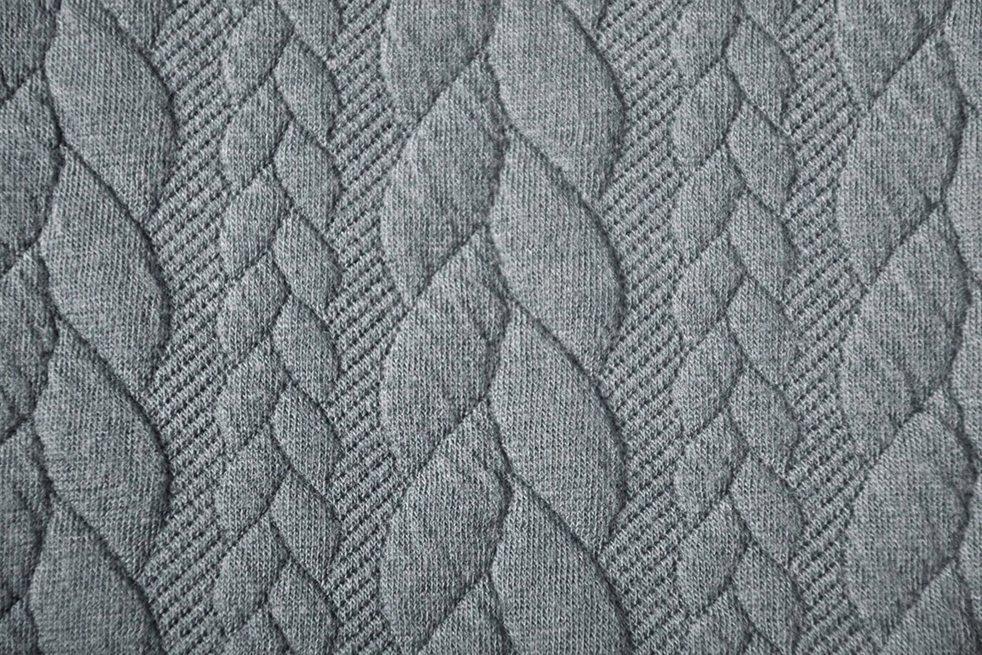Image with knitted fabric with a knit pattern - gray braids 340 g/m² – available at Šarlotes audumi