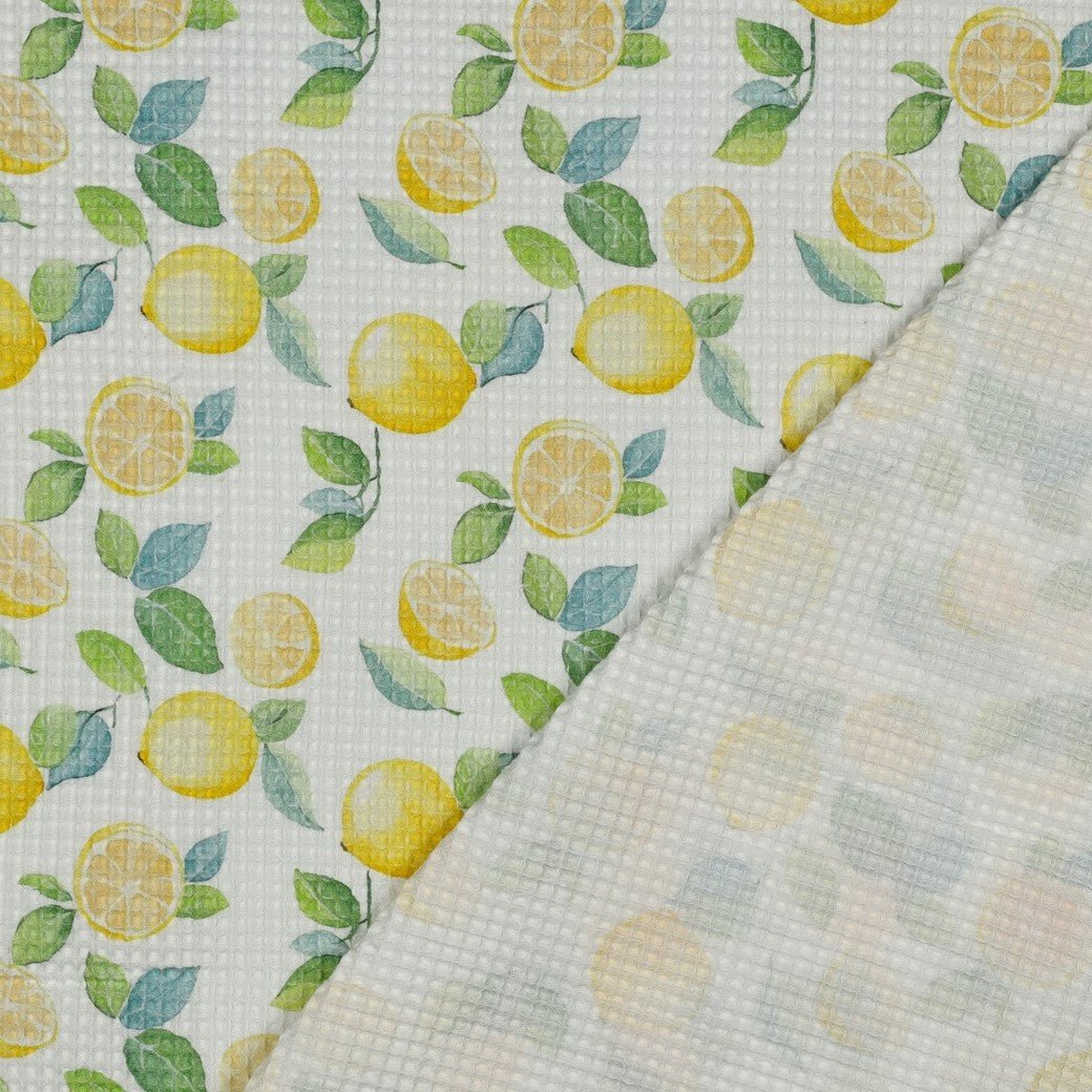 Image of waffle fabric - lemons 185 g/m² – available at Šarlotes audumi