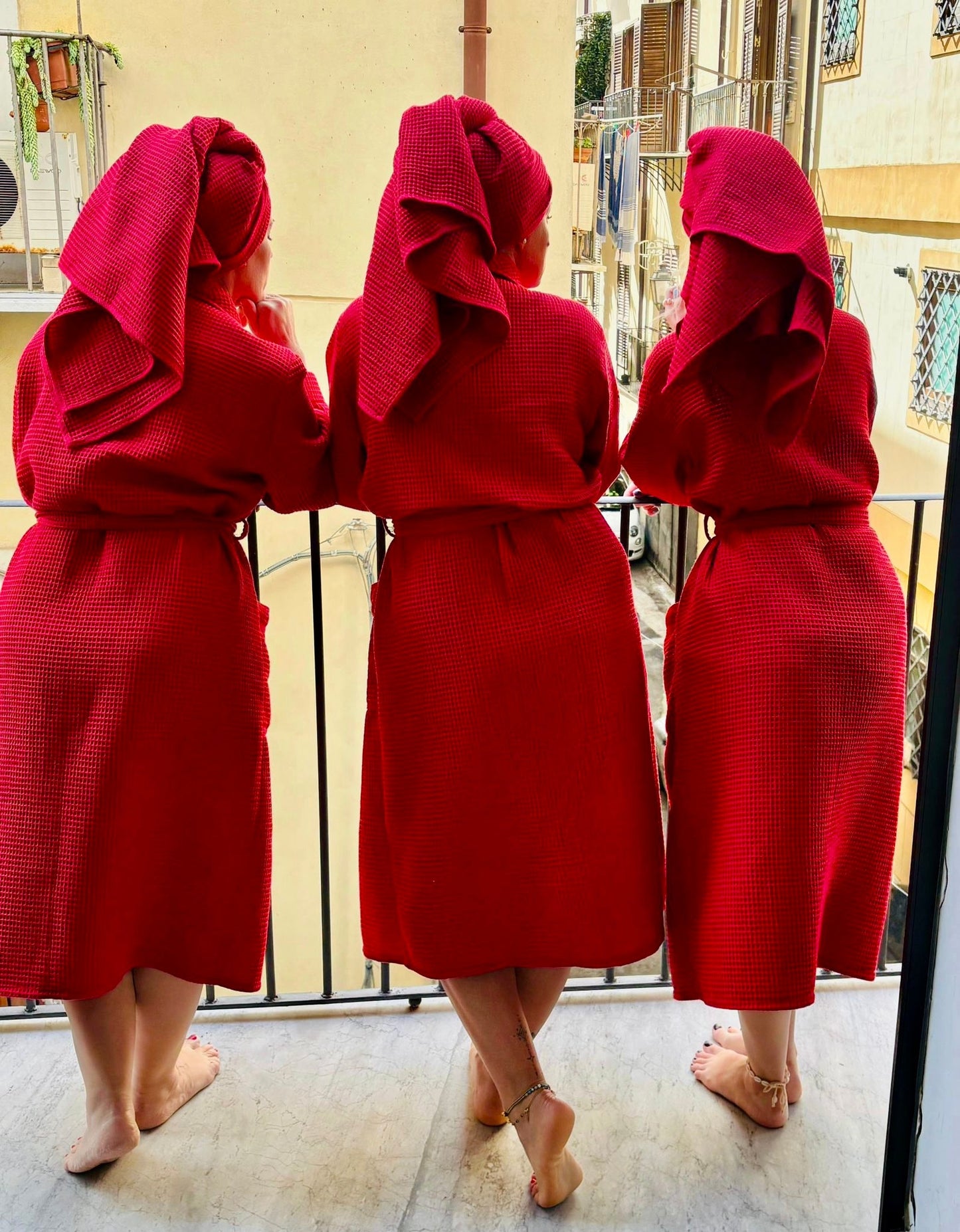 Waffle fabric - red 230 g/m²