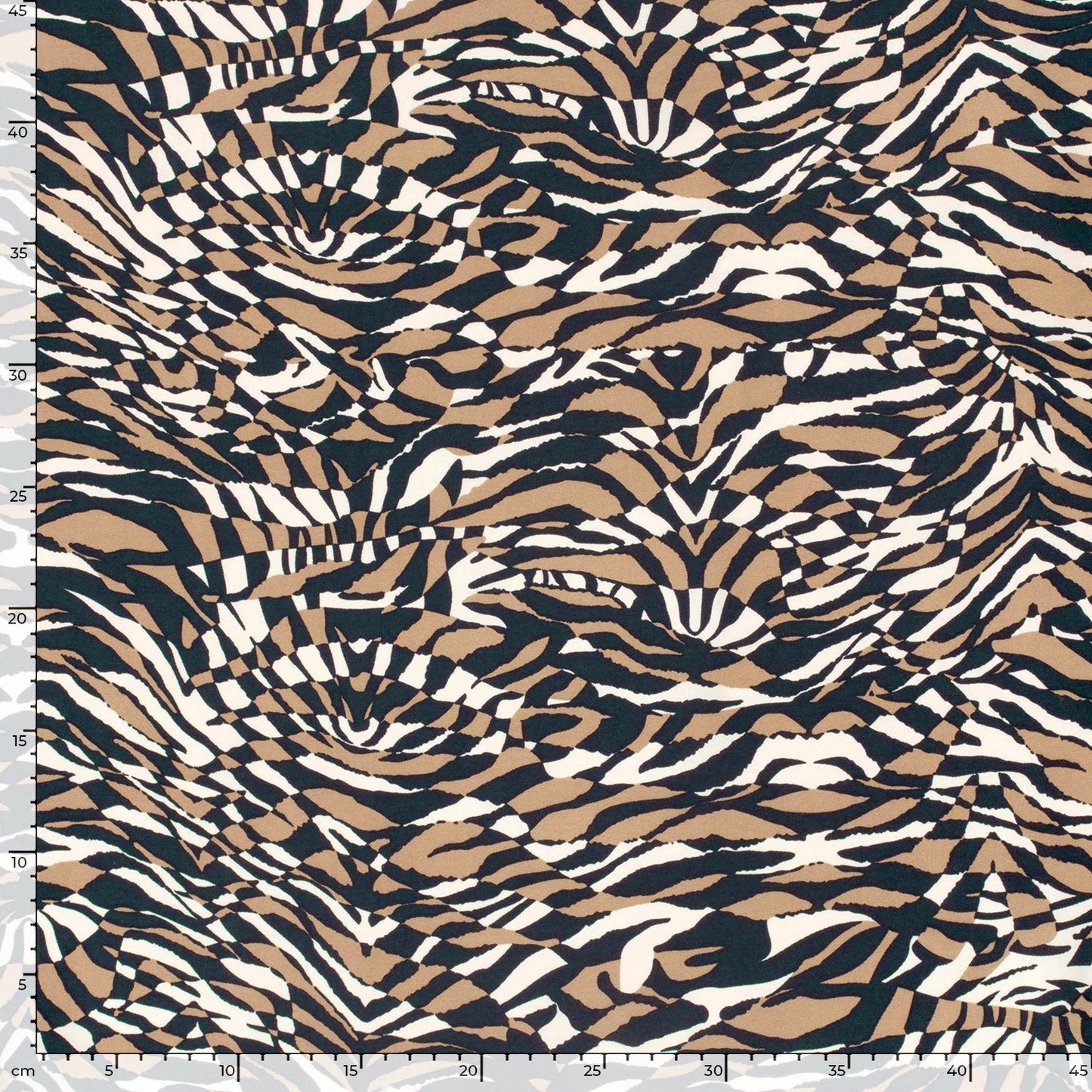 Tissu en viscose à motif zèbre marron 125 g/m² – disponible chez Šarlotes audumi