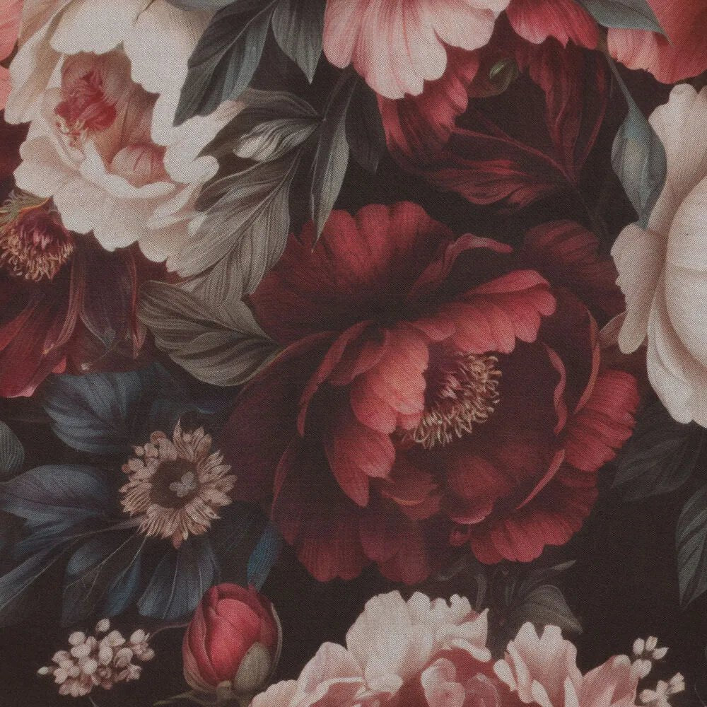 Image de tissu en viscose - pivoines roses, disponible en ligne chez Šarlotes audumi