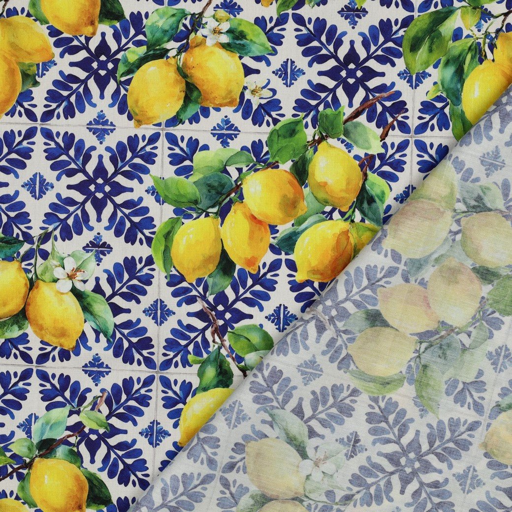 Tissu en viscose et coton - citrons 110 g/m² – disponible chez Šarlotes audumi