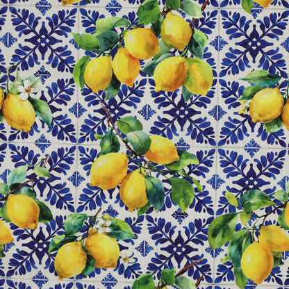 Image de tissu en viscose et coton - citrons 110 g/m² – disponible chez Šarlotes audumi