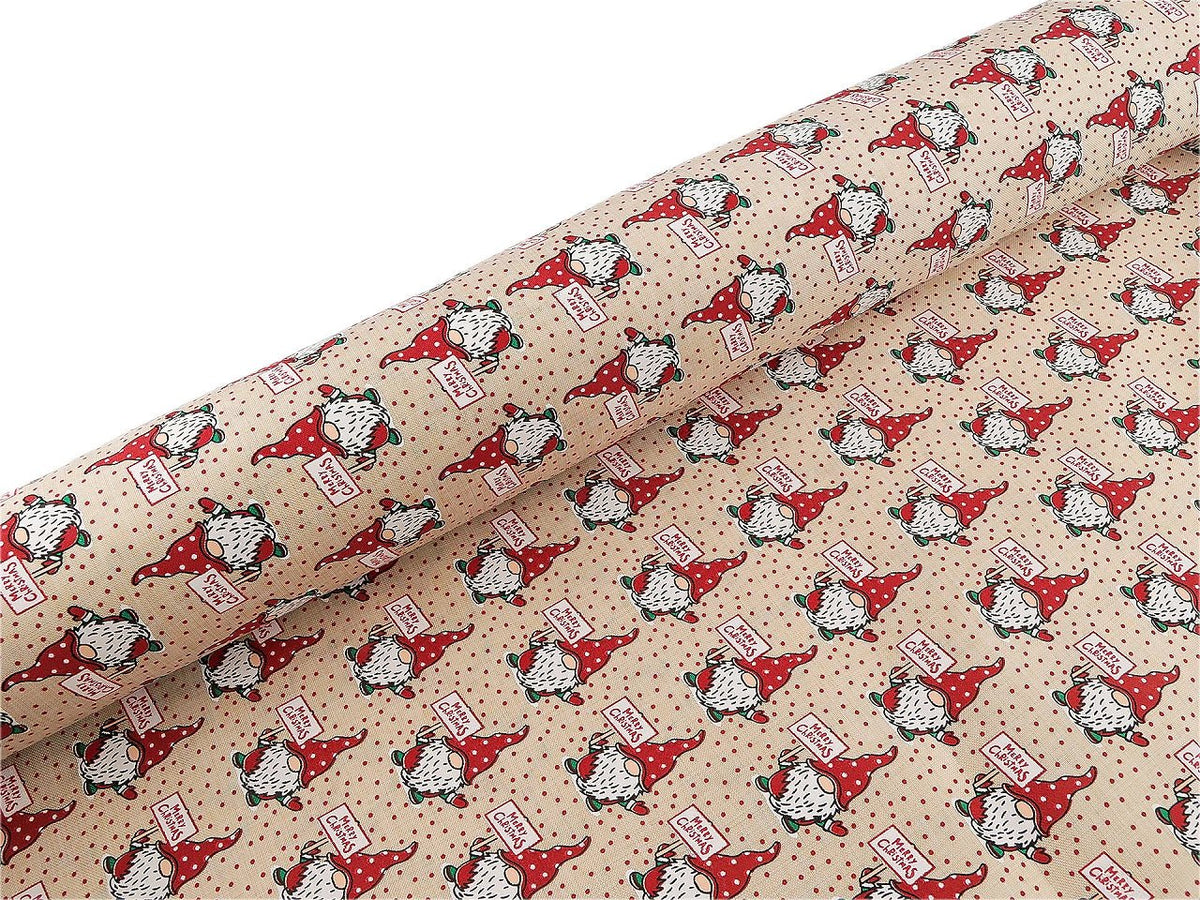 Tissu décoratif de Noël avec des lutins – disponible en ligne chez Šarlotes audumi