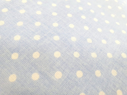100% Cotton fabric-white polka dots on a blue background (4 mm) 130 g/m²