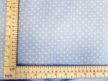 100% Cotton fabric - white polka dots on a blue background (4 mm) 130 g/m²