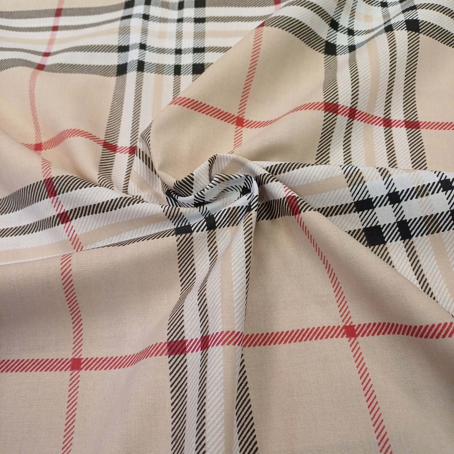100% Baumwollstoff – cremefarben kariert 130 g/m²