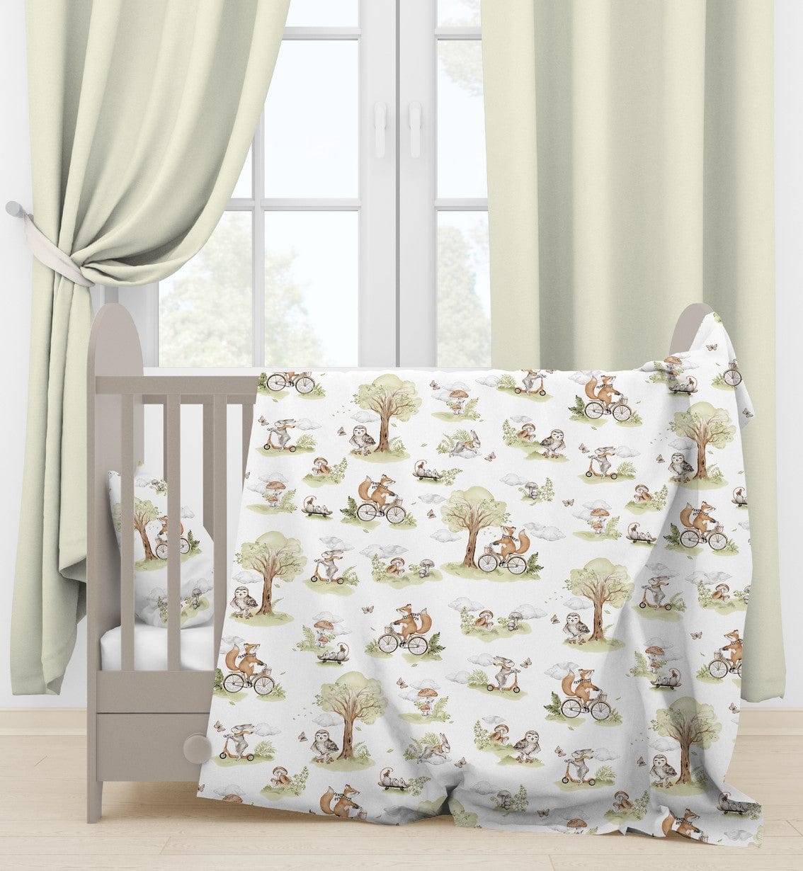 100% Cotton fabric-fox on a bicycle 125 g/m²