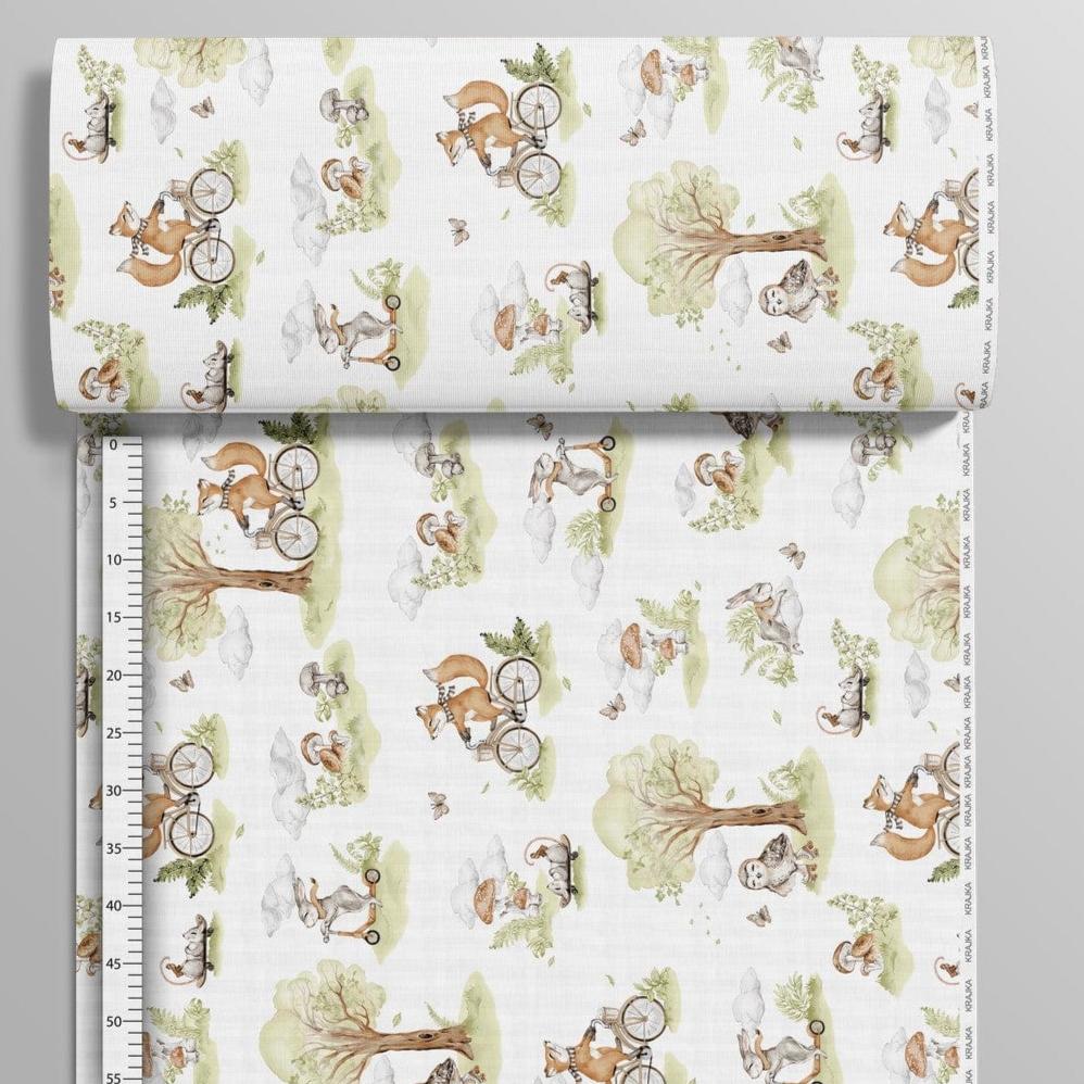 100% cotton fabric - fox on a bike 125 g/m²