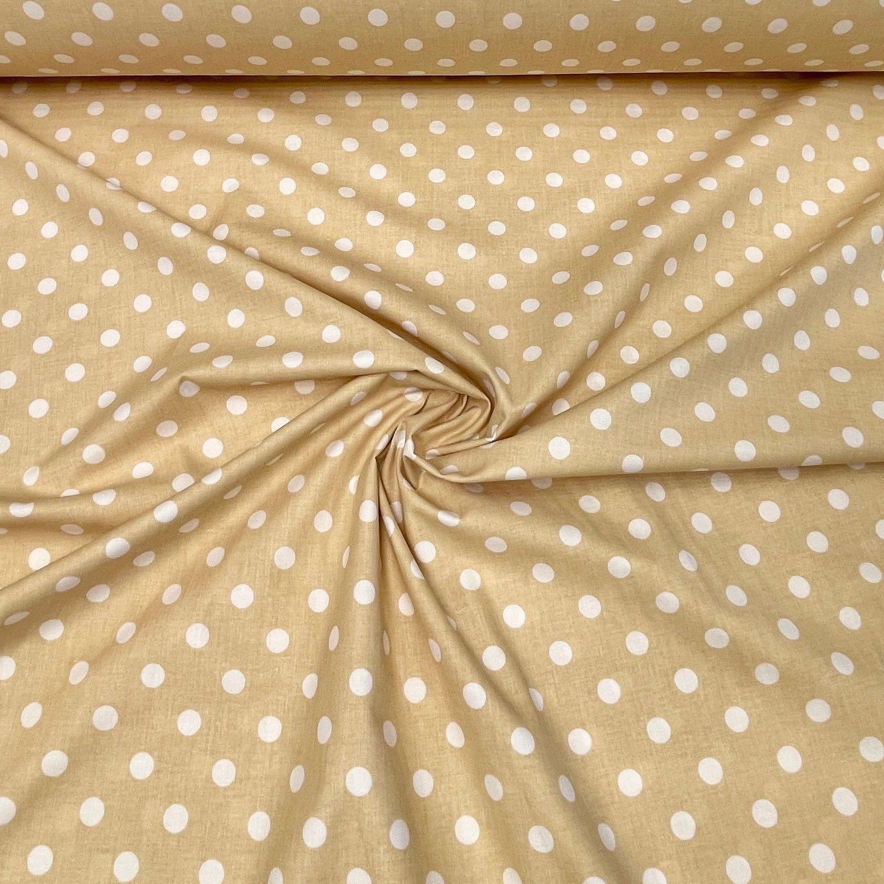 100% Cotton fabric - pompoms on a soft yellow background 125 g/m²