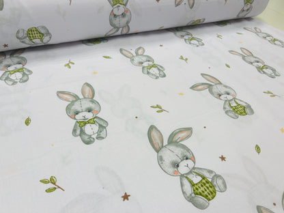 100% Baumwollstoff mit Hasen und Schlappohren 125 g/m²