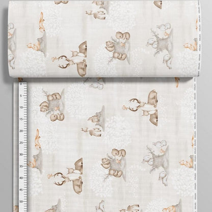 100% Cotton fabric - animals by a stump 125 g/m²