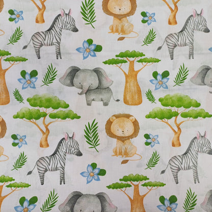 100% Baumwollstoff – Tiere und Baobabbaum 130 g/m²