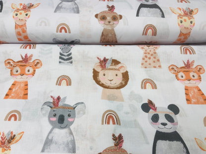100% Cotton fabric with animal faces 125 g/m²