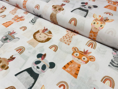 100% cotton fabric with animal faces 125 g/m²