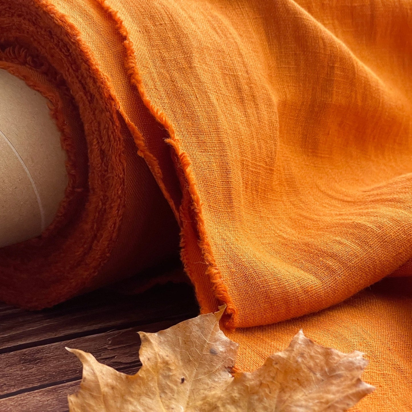 100% softened linen, carrot orange, 205 g/m²
