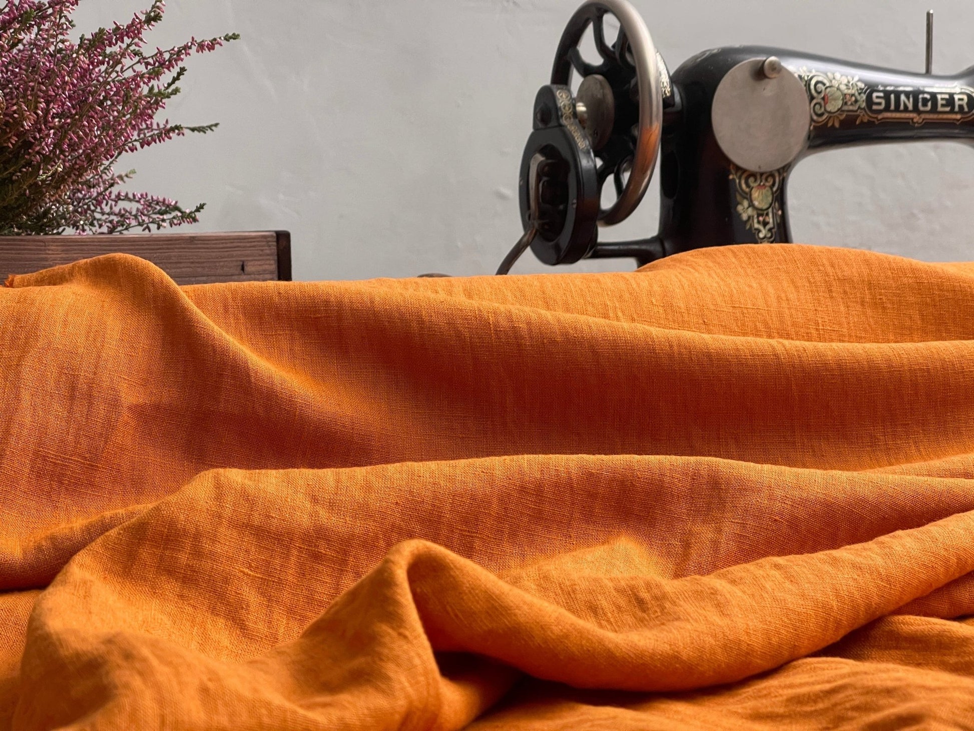 100% Softened linen, carrot orange, 205 g/m²