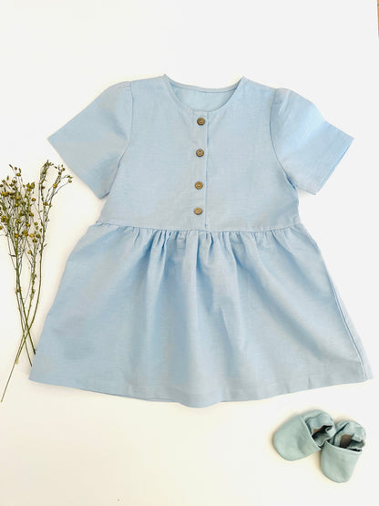 100% gewaschenes Leinen, helles Himmelblau, 205 g/m²