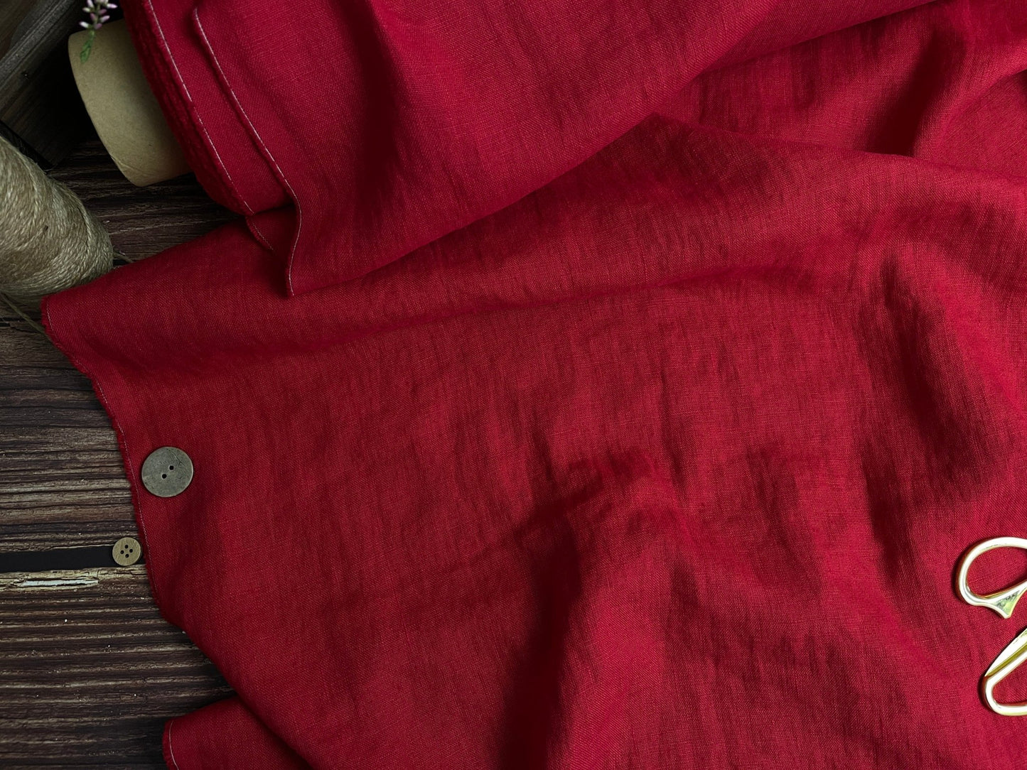100% Softened linen - cherry red 205 g/m²