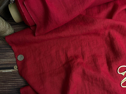 100% Softened linen - cherry red 205 g/m²