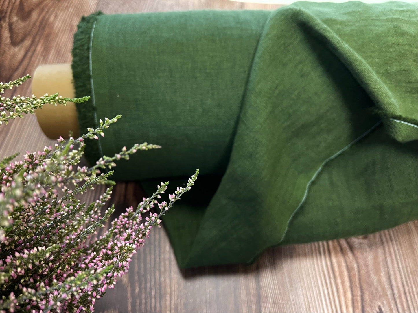 100% weichgewaschenes Leinen, Waldmoosgrün, 205 g/m²