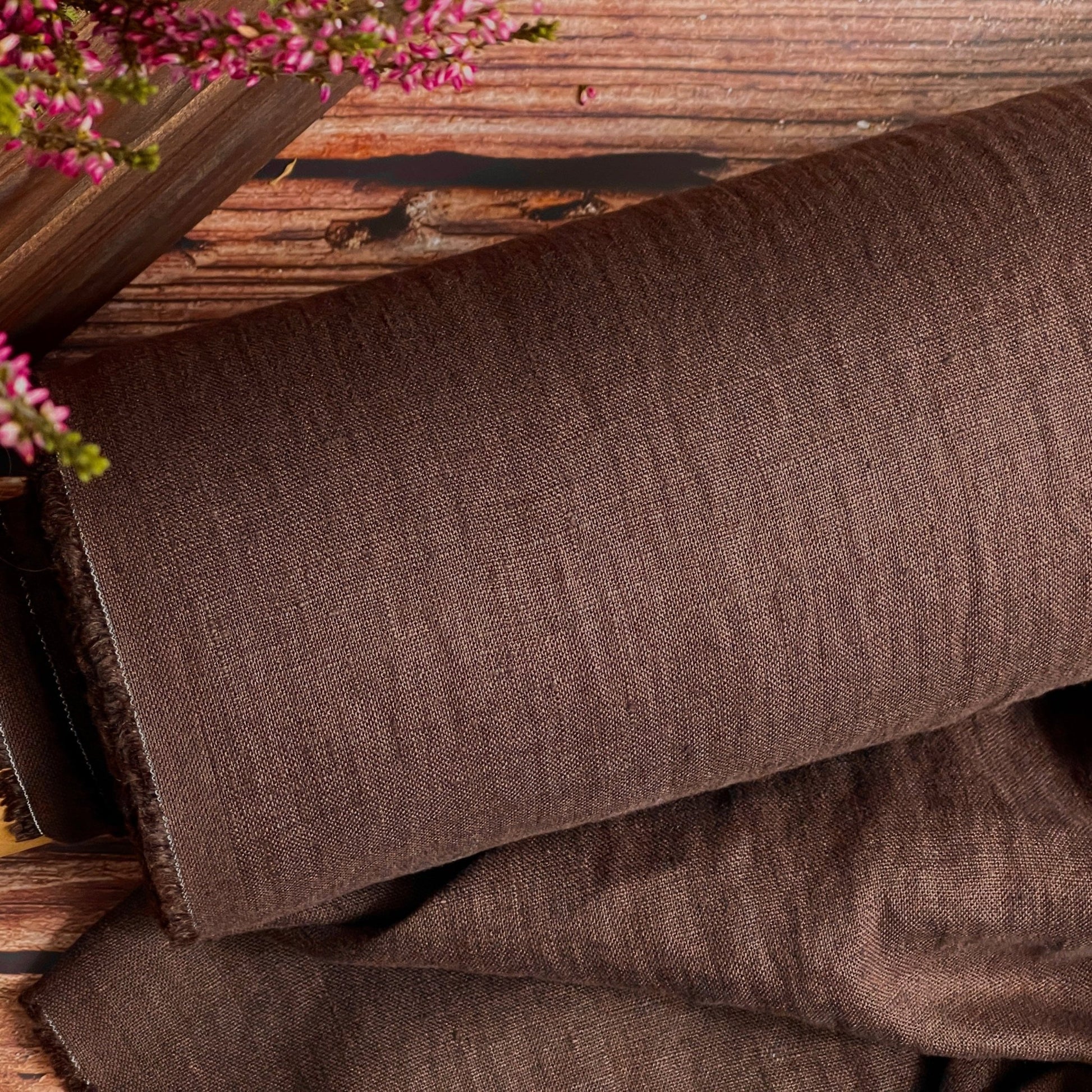 100% Softened linen, chocolate brown 205 g/m²