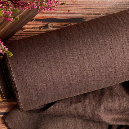 100% Softened linen, chocolate brown 205 g/m²