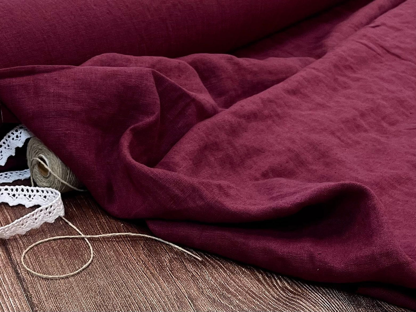 100% Softened linen, wine color 205 g/m²