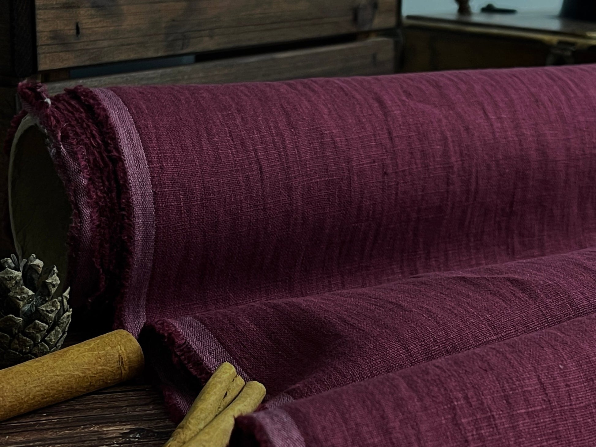 100% softened linen, wine colour 205 g/m²