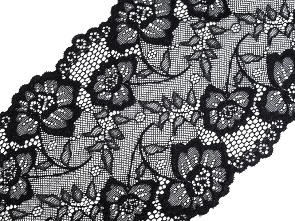 Elastic polyester lace - 18.5 cm black