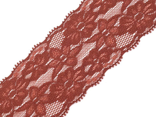 Dentelle élastique en polyester - 6 cm marron chaud