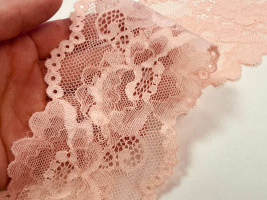 Dentelle en polyester extensible - 8 cm, rose saumon
