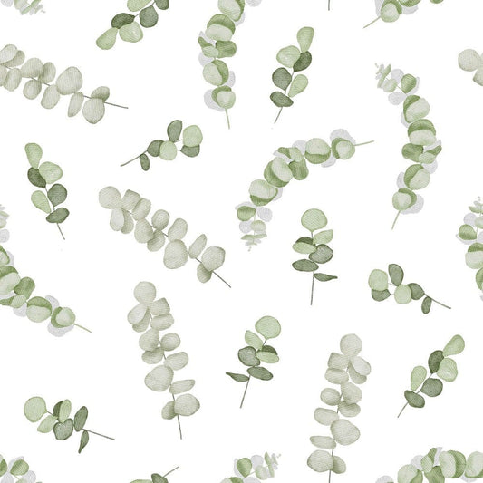 Canvas fabric - eucalyptus on a white background 225 g/m²
