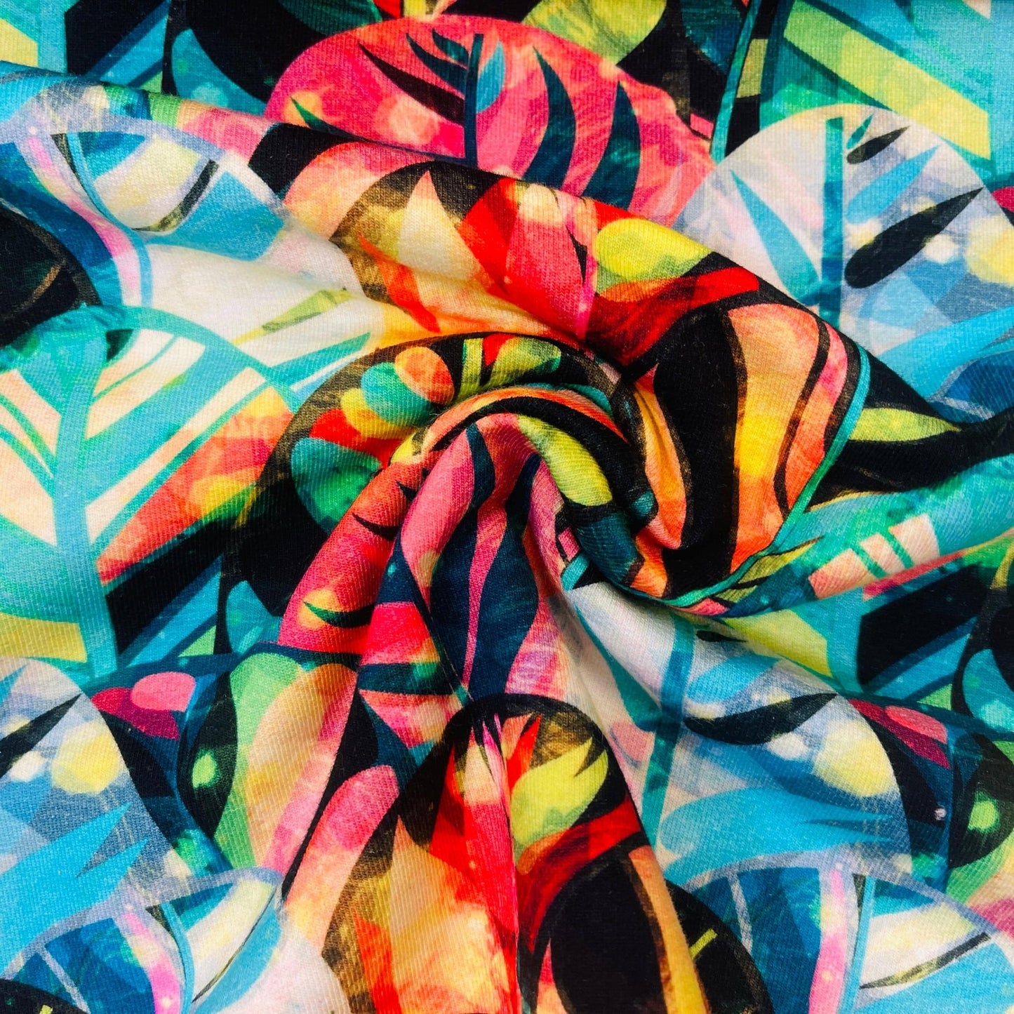 Baumwoll-Schlingenstrickstoff – bunte Blätter 250 g/m²