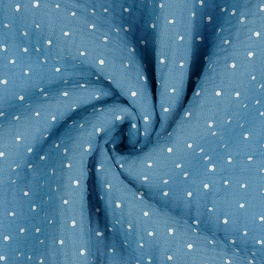 Musselin-Pünktchen auf blauem Hintergrund 125 g/m²