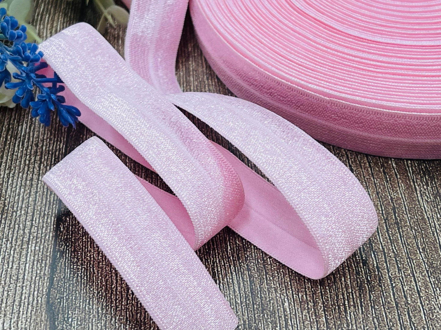Gefaltetes Unterwäschegummi – 2 cm rosa mit Glitzereffekt