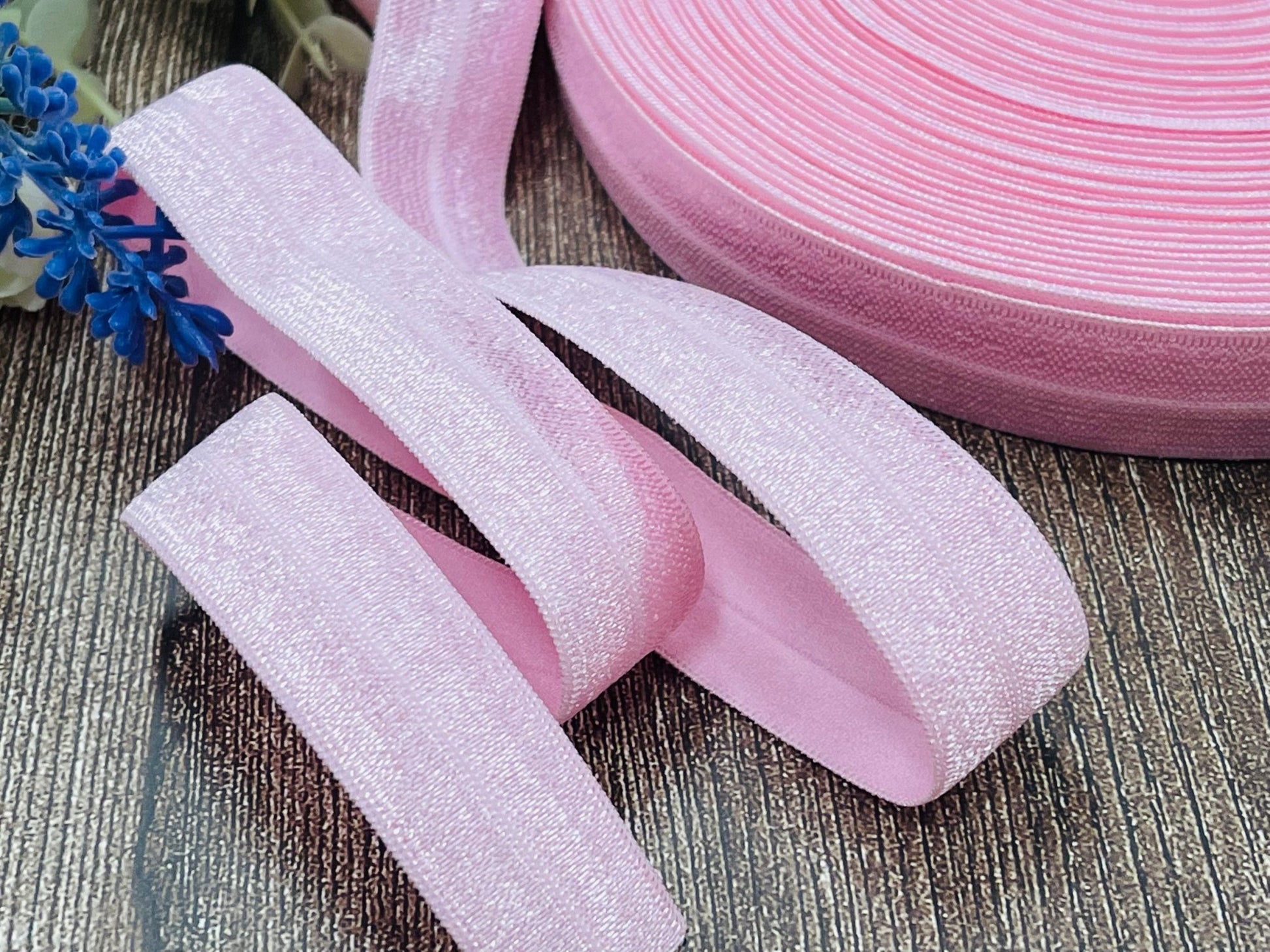 Gefaltetes Unterwäschegummi – 2 cm rosa mit Glitzereffekt