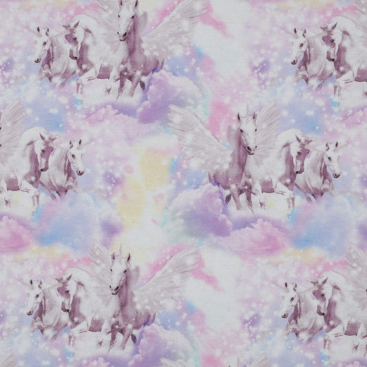Thin cotton jersey-unicorns in clouds 200 g/m²