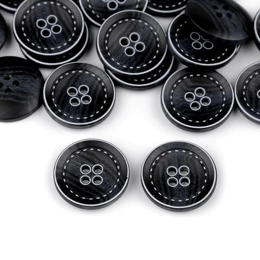 Plastic buttons 20 mm - dark blue with white accents