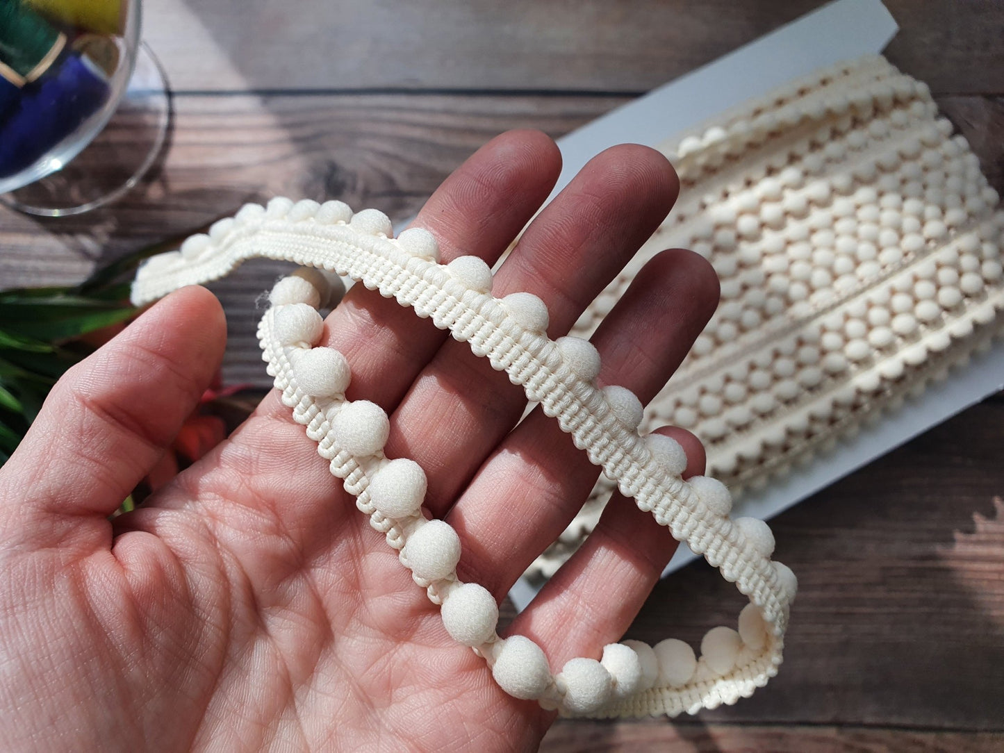 Pomponband 12 mm beige