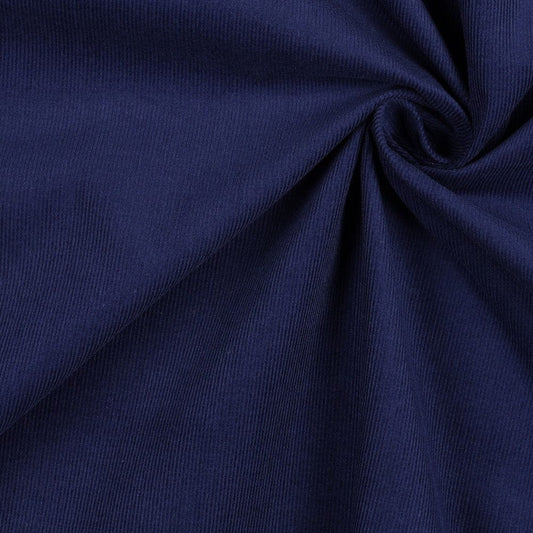 Velours côtelé fin en coton, bleu foncé 145 g/m²